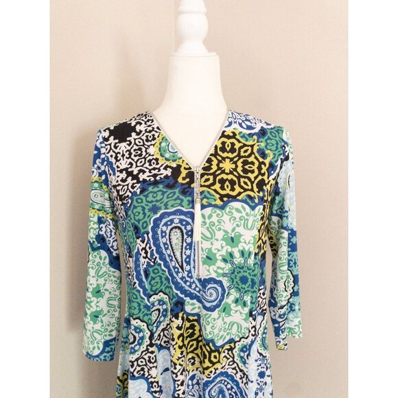 Joseph Ribkoff Paisley Multicolor 3/4 Sleeve Zip-Front A-Line Dress 2 - Picture 2 of 16